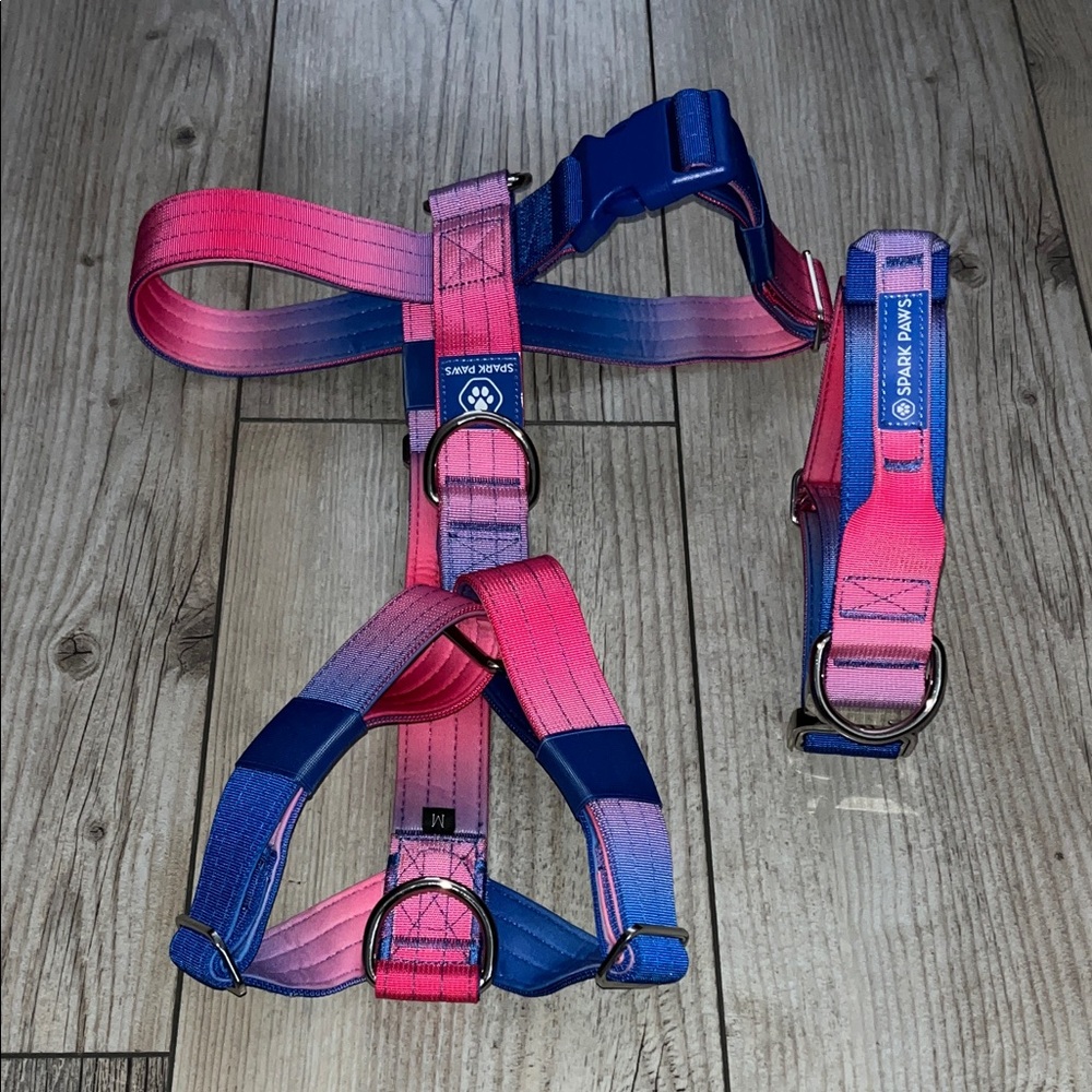 New- never worn - Spark Paws collar & harness set in Snow Cone • Medium